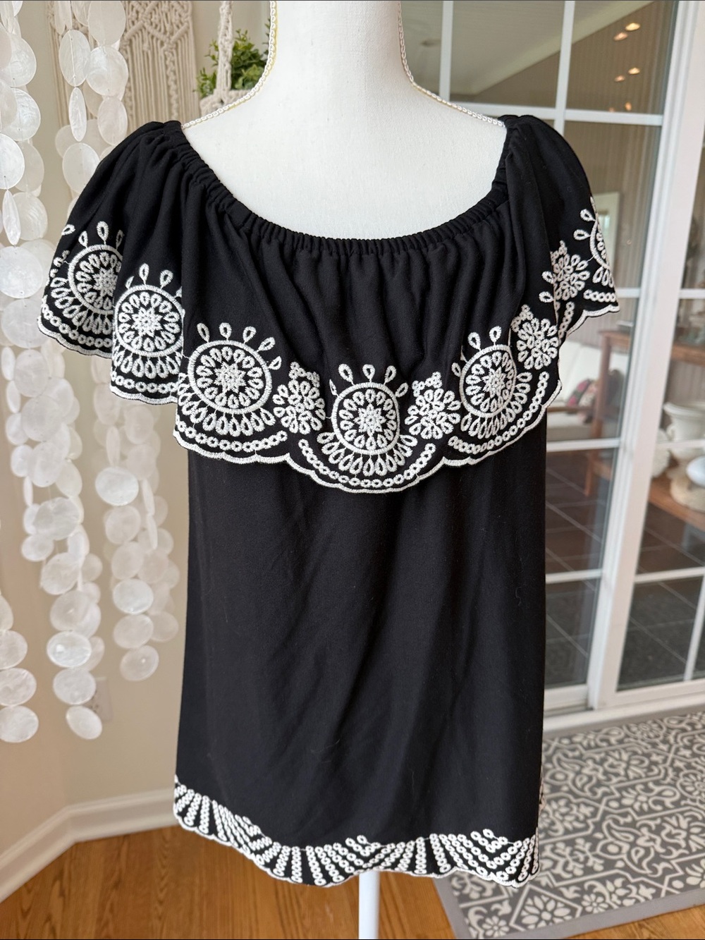 Fever Black Tunic with White Embroidered Medallions
